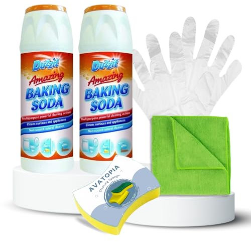 Duzzit Amazing Baking Soda 500g - Pack of 2, Cleaning Sponge, Microfibre Cloth & Plastic Gloves | Bicarbonate of Soda for Cleaning, Sodium Bicarbonate, Mattress Cleaner, House Cleaning Products