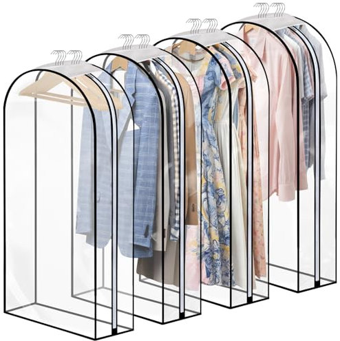 Dntorx 4 Stück Kleidersack, 127 x 60 cm Kleidersäcke mit 25.5 cm Seitenfalten, Voll Transparente Kleiderschutzhülle mit Seitlichem Reißverschluss Kleiderhülle für Anzug Hemd Kleider Mantel