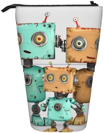 KCGSDEGV Niedliche Cartoon-Roboter-Drucke, stehend, erweiterbar, Federmäppchen, Organizer für Schulstifte, Make-up und Reisen, für Studenten und Künstler, Schwarz , Einheitsgröße, Schulranzen