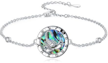 enjoylifecreative Damen Sternzeichen Skorpion Armband 925er Sterling Silber Scorpio Horoskop Abalone Muschel Armkette Sternbild Astrologie Geburtstag Schmuck Geschenke für Frauen Mädchen