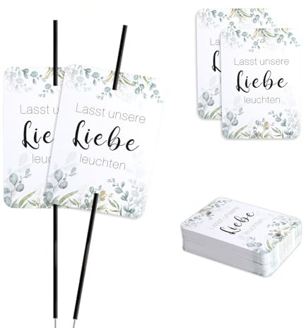 50pcs Wunderkerzen Hochzeit Tags, Lasst unsere Liebe leuchten Hochzeitsdeko Doppelt Gelochte Kärtchen, für Gastgeschenke Hochzeit, Dekohochzeit, Hochzeitskerze, Leuchtstäbe(Nur Etiketten)