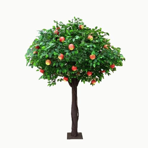 Appletree Artificial Plants Outdoor Front Porch 3ft 5ft 6ft 6.6ft Faux Plants Indoor Tall Dining Room Decor Fake Outdoor Plants Green Home Decor Luxuriant Steel Strip Base, Fence, Grass For Porch(1.8x