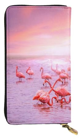 Hgbbdyyjj Flamingos Premium lange Geldbörse für Damen – PU-Leder mit Reißverschluss und 12 Kartenfächern und Münzfach
