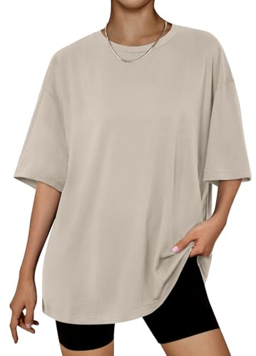 LILLUSORY Womens Oversized T Shirts UK Summer Plus Size Gym Tops | Short Sleeve,Crew Neck,Loose Fit,Basic Long Tshirts,Dressy Capsule Wardrobe Clothing,Easy Matching,Daily Wear,Fashion 2026