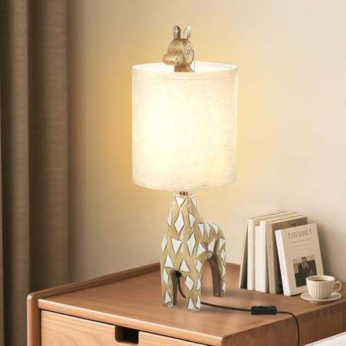 Giraffe LED Tischlampe Niedlich Harz Tier Nachttischlampe,Kreative Tierlampen Schreibtischlampe mit Leinenlampenschirm,56CM,Leselampen und Dekorative Beleuchtung Nachtischlampe,Giraffen Geschenke