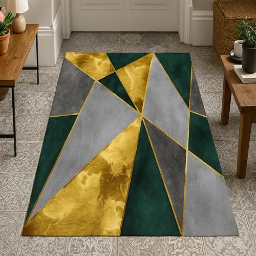 ARUGYTEI Teppich Schlafzimmer,110 x 180 cm, Modernes Orange, Gelb, Smaragdgrün, Grau, Bettvorleger Jugendzimmer Dekorative Teppichläufer, Wohnzimmerteppich Waschbar,