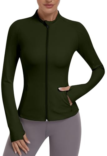 JoyGirl Womens Zip Up Sports Running Jacket with Pockets | 4 Pockets, Long Sleeve Gym Jacket, Slim Fit Gym Yoga Tops, Thumb Holes, Sports Running Top, Breathable Stretchy Athletic