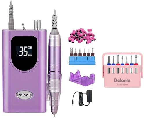 Delanie Ponceuse à Ongles Professionnelle 35000 RPM, lot avec Set de 7 Embouts de Ponçage 3/32 en Carbure de Tungstène & Diamant