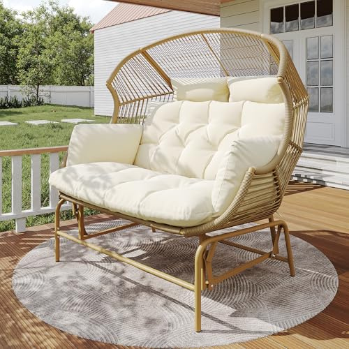 ModernLuxe Garden Furniture Set, Outdoor Rocking Chair, Hanging Egg Chair for Two, Patio Swing Chair, Garden and Balcony Porch Swing, Beige