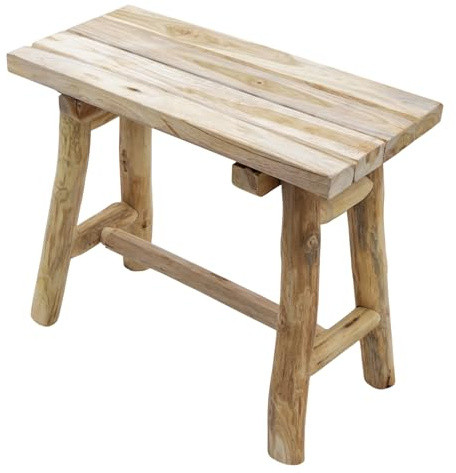 Spetebo Teakholz Blumenhocker Natur rechteckig 43 x 38 cm | Massivholz, Landhaus rustikal, Pflanzenständer, Blumenpodest, Miniatur Holzbank