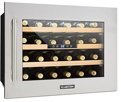 Klarstein Vinoteca para Vinos de 57L Nevera Vino Una Zona, Botellas Vino, Proseco y Cervezas, Vinoteca Pequeña Puerta Cristal para Interior y Exterior, Nevera para Vinos Capacidad 24 Botellas