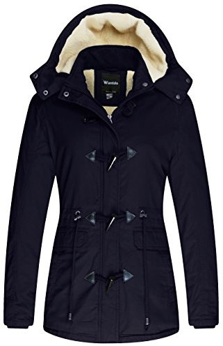 Wantdo Femme Veste Rembourrée en Coton Chaude Hiver Blouson à Capuche Manteaux d'Extérieur Veste Doublée en Polaire Coupe-Vent Manteau Matelassé Bleu M
