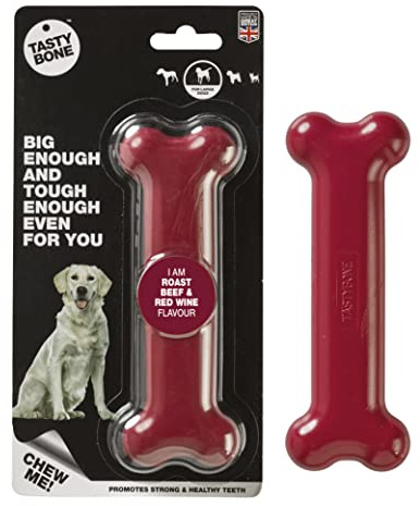 TastyBone Nylon Dog Chew Toy for Large Dogs (Roast Beef & Red Wine) - Indestructible for Aggressive Chewers, Everlasting Flavour, Strong Healthy Teeth, Made in the UK