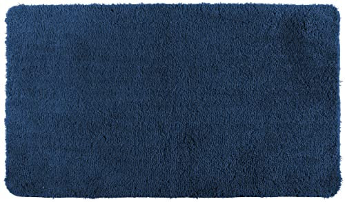 WENKO Badteppich Belize Marine Blue, 55 x 65 cm - Badematte, sicher, flauschig, fusselfrei, Polyester, 55 x 65 cm, Blau