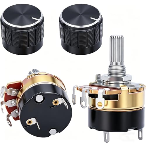 TWTADE 2Pcs 10K Ohm Single Linear Taper Dimmer Potentiometer with on/Off Switch + 2pcs Black Aluminum Alloy knob