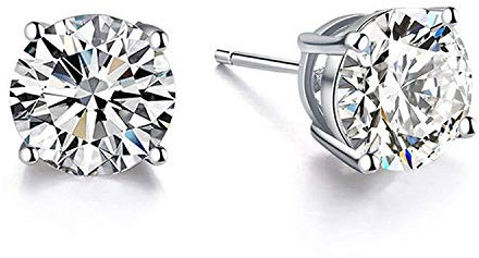 AOBOCO Ohrstecker Damen 18 Karat Weißgold überzogen 925 Sterling Silber mit Zirkonia, Simulierten Diamant Ohrstecker Schmuck (5mm White Gold Plated)