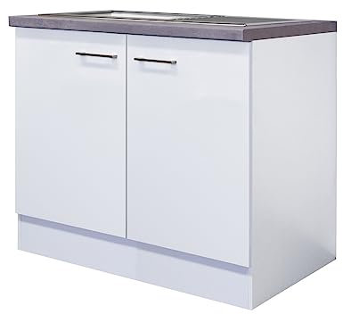 Smart Möbel Spülenunterschrank Weiss 100 cm breit, Nawa Inkl. Arbeitsplatte und Einbauspüle aus Edelstahl