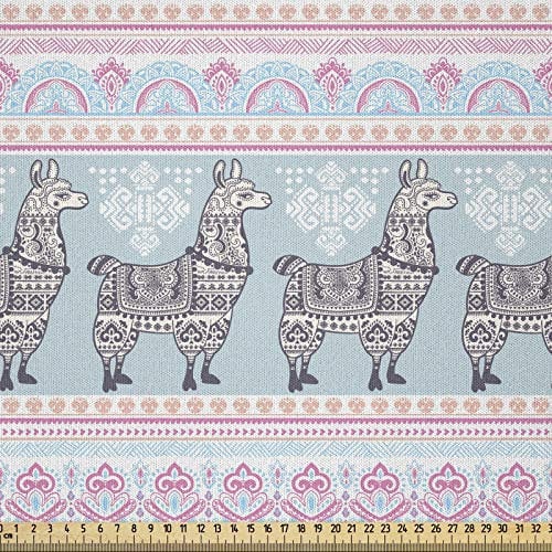 ABAKUHAUS Lama Stoff als Meterware, Patterned Alpaka, Microfaser Stoff für Dekoratives Basteln, 1M (230x100cm), Rosa Aqua