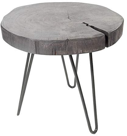 invicta INTERIOR Industrial Hocker GOA 35cm grau Akazienholz Beistelltisch mit Hairpin Legs Holzhocker Nachttisch Tisch