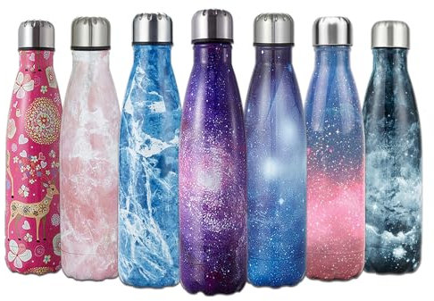 HGDGears Water Bottle 17oz/500ml, Double Wall Vacuum Stainless Steel Insulated Travel Mug Leakproof Sports Drinks Bottle(Black starry)