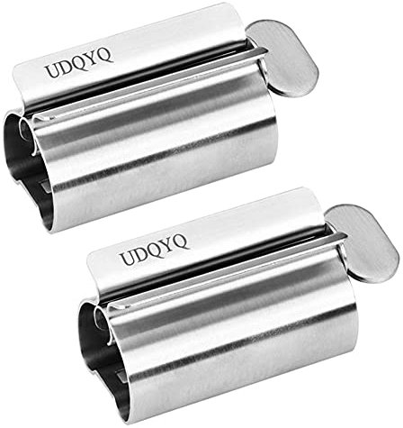 Lot de 2 presse-dentifrice – Presse-tubes métalliques en acier inoxydable UDQYQ Support de siège de dentifrice (finition argentée)