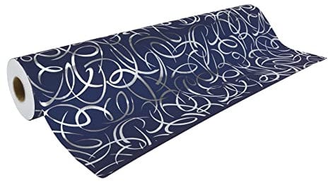 Clairefontaine 211953C - Rolle Geschenkpapier Premium, 50m x 70cm, 80g, 1 Rolle, Arabeske Silber mit blauem Hintergrund