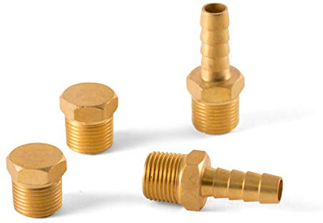 wellenshop Stecker für Benzinfilter Messing 4-teiliges Set Anschluss-Set 3/8 Zoll Schlauchanschluss Blind-Stopfen Adapter Filter Benzin Diesel 4 Teile