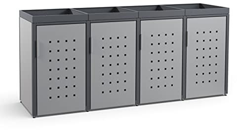 MEISTERBOX – 4er Mülltonnenbox Mülltonnenverkleidung mit Pflanzdach - 120L - Korpus Signalgrau/Pfosten & Dach Anthrazit