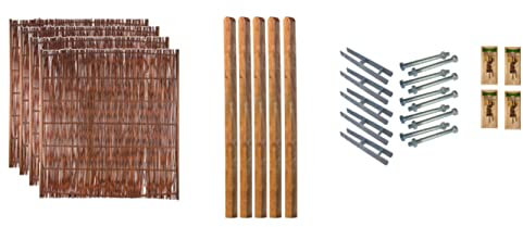 TETZNER & JENTZSCH Zäune Fontana 2 I Sichtschutz Zaun 180 x 180 cm Braun I Gartenzaun aus Holz für den Sichtschutz I Zaun aus Weidengeflecht I Holzzaun Komplettset mit Trennwand für den Windschutz