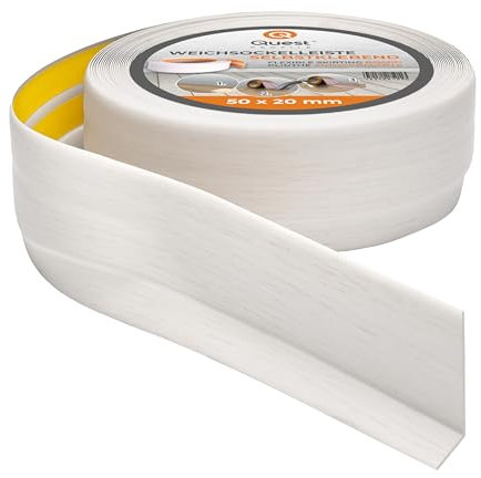 Quest Weichsockelleiste Selbstklebend - 50 mm x 20 mm - Sockelleiste PVC, Flexible Abschlussleiste, Knickleiste für Küche, Badezimmer, Wand, Boden - Dekorativ, UV-Beständig - 25 Meter, Birke