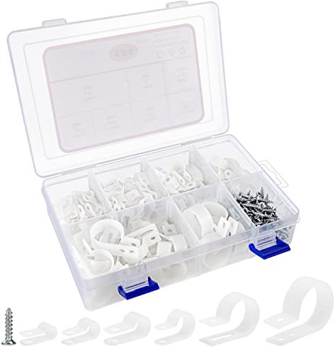Belle Vous 271 Pièces Kit Collier de Serrage en Nylon de Type R - 6 Tailles - Collier Serrage Plastique Blanc avec Vis de Montage - Fixations de Câbles Électriques pour Câbles et Conduits