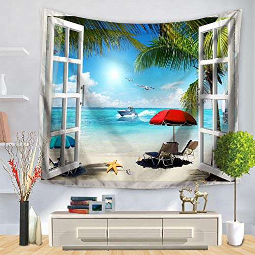 Tapiz de Bosque Mar Cocotero Colgante de Pared Tapices de Playa Verano Playa Tapiz de Pared Grande Boho Hippie Decoración del hogar