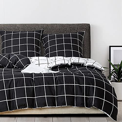 Luofanfei Karierte Bettwäsche 200x200 cm Karo Schwarz Weiß Bettdeckenbezug Doppelbett Kariert Landhaus Wendebettwäsche Geometrisch Bettbezug Set und 2 Kissenbezüge 80x80cm