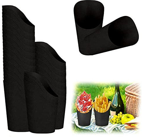 50 Stück 16oz Große Kapazität Bubble Waffeleisen Tüten,Schwarzer Pappbecher mit SchräGem Mund, Pommes TüTen,für Backen Kuchen Eierquaste Waffel eis Kraftpapier Tassenhalter