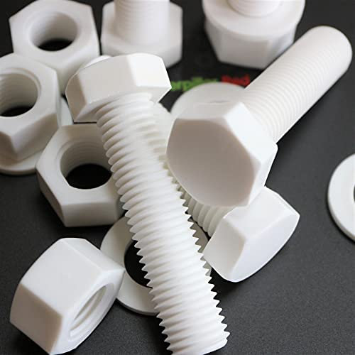 5x Vis à tête Hexagonale Polypropylène Blancs (PP) Ecrous et boulons en plastique, M16 x 65mm, Rondelles