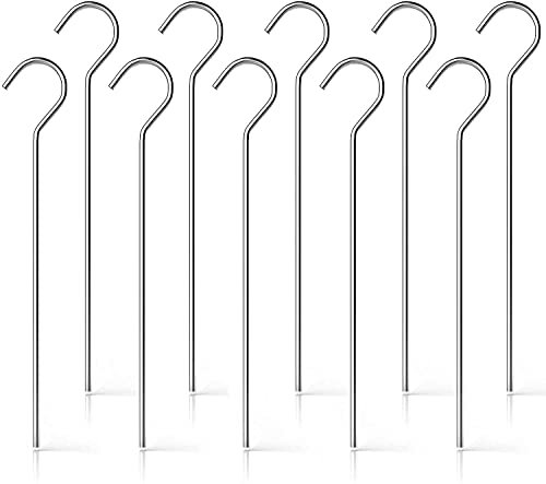 Tent Pegs Garden Hooks Rust Free Metal Galvanized Steel Ground Anchorage Stakes Anchor For Netting Camping Hiking Beach Outdoor Gazebo Tarpaulin Awnings And Traveling Rock Peg 5mm x 9 inch(Pack Of 10)