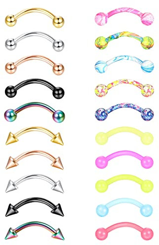 Finrezio 16G Edelstahl Augenbrauenringe Cartilage Tragus Helix Ohrringe Piercing Lippenring Barbell gebogener Ring Tragus Daith Rook Ohrring Acryl Piercingschmuck für Damen Herren