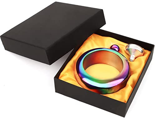 TOPTIE Bangle Bracelet Flask for Women, 3.5 oz Bracelet Hip Flask Rainbow Bangle Flask Set with Funnel and Gift Box