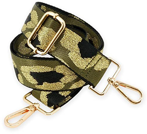 BENAVA Verstellbarer Schulterriemen für Taschen 75-135 cm | Taschengurt Grün Breit 38mm | Farbe Karabiner Gold | Taschengurte zum Wechseln | Schultergurt für Taschen