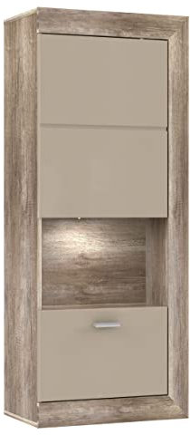 Newroom Hängeschrank Eiche Antik Hängevitrine Modern - 53x132x32,8 cm (BxHxT) - Wandschrank - [Ziana.Three] Wohnzimmer Wohnstube Büro