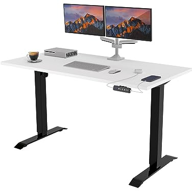 POKAR Höhenverstellbarer Schreibtisch Höhenverstellbar Elektrisch Bürotisch mit Tischplatte (Weiß, 140 x 80)