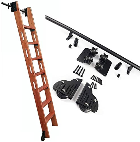 Rollleiter-Bibliotheks-Hardware – Komplett-Set, Mobile Leiter-Verlängerungsschiene/Schiene aus schwarzem Stahl mit rundem Rohr (Keine Leiter) + Bodenrollen-Räder,for Bücherregal-Loft (Size :
