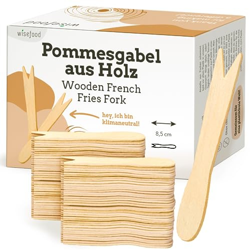 wisefood Früchtegabel Pommesgabel aus Holz 8,5 cm - 5.000 Stück Einweg Besteck - Einwegbesteck - Holzbesteck - biologisch abbaubar - natürlich, stabil, umweltfreundlich