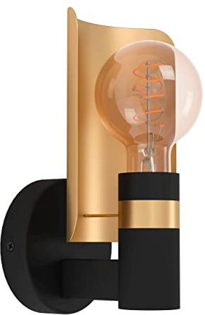 EGLO Wandleuchte innen Hayes, Wandlampe Vintage, indirekte Wandbeleuchtung aus Metall in Schwarz und Messing-Gebürstet, Wand Lampe für Flur und Wohnzimmer, E27 Fassung