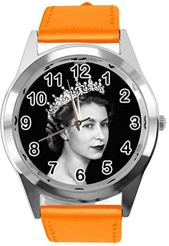 Runde Armbanduhr aus Leder für Fans von Queen e2, Orange