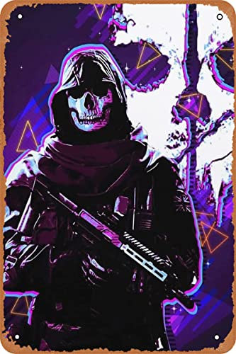 Clilsiatm Vintage Game Blechschild, Call of Duty Modern Warfare 2 Ghost Poster, Retro Metall Blechschild Wanddekoration 20,3 x 30,5 cm