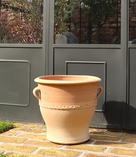 Palatina Werkstatt Macetero de Terracota Rosa – Macetero Hecho a Mano de Creta, Resistente a Las heladas y Resistente al Invierno, con Asas, para jardín, terraza y balcón (40 cm, Tipo 2)