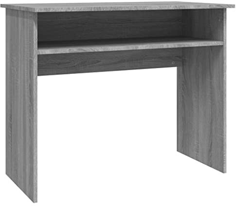 Makastle Simplistic Schreibtisch mit Ablageregal, Computertisch, klein PC-Tisch, Kleiner Bürotisch für Home-Office Wohnzimmer, Grau Sonoma 90x50x74 cm Holzwerkstoff