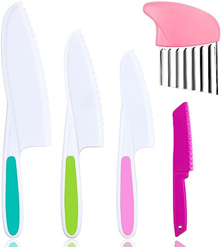HOTUT Couteaux De Cuisine,5pcs Ensemble Couteaux Couteau Set Plastique Couteaux Pour Couper et Cuire Des Fruits Ou Légumes Pour Jeunes Enfants