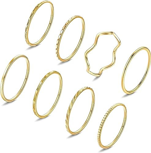 Diamday 8PCS Edelstahl Stacking Stapelbare Ringe für Damen 1mm Einfaches Band Ringe Minimalistisch Knöchelring Midi Fingerringe Set Plain Damenring Stacking Ringe Mode Statement Pinky Ringe 49-62